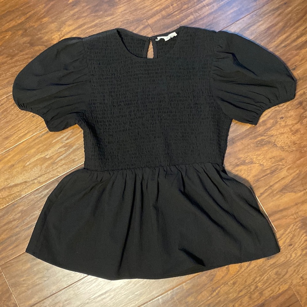 ENTRO smocked peplum poof sleeve top